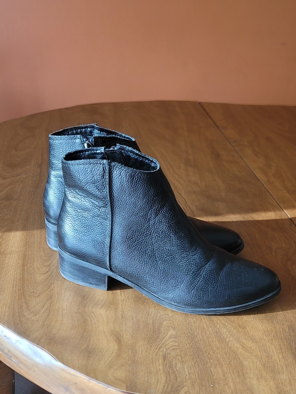 Sun & Stone Black Leather Ankle Boots - Women's Stylish Zip Booties